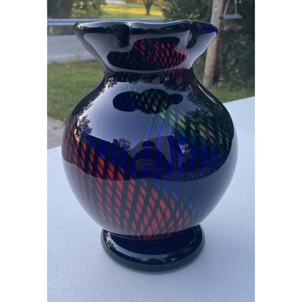 Modern Swirled RED/GREEN/BLUE Glass Vase Marble Like Stunning Beautiful🆓🚢